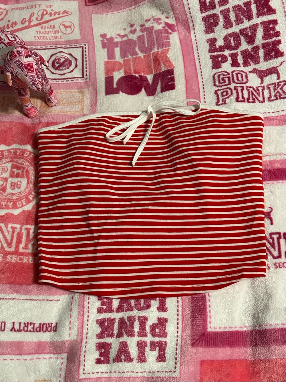 VS PINK cotton side-ruched tube top- Small- EUC! Red & white stripe